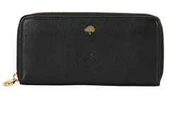 Mulberry Tree Logo Zip Around Continental Wallet, Leather, Black, TR1, 3*